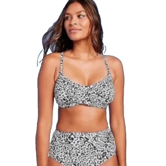 Kona Sol Bikini Swimsuit Leopard Print Padded Top 1X  High Waist Bottoms XL - Picture 1 of 12